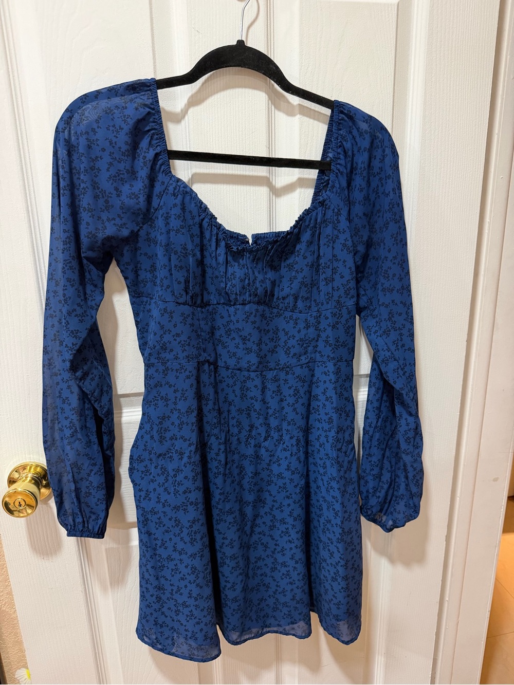 Hollister Navy Blue Floral Long-Sleeve Mini Dress